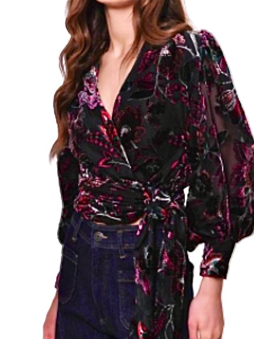 Hutch Velvet Floral Wrap Blouse in Black and Berry size Small NWT